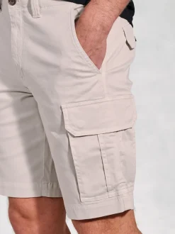 Brook Taverner Cream Cotton Stretch Cargo Shorts