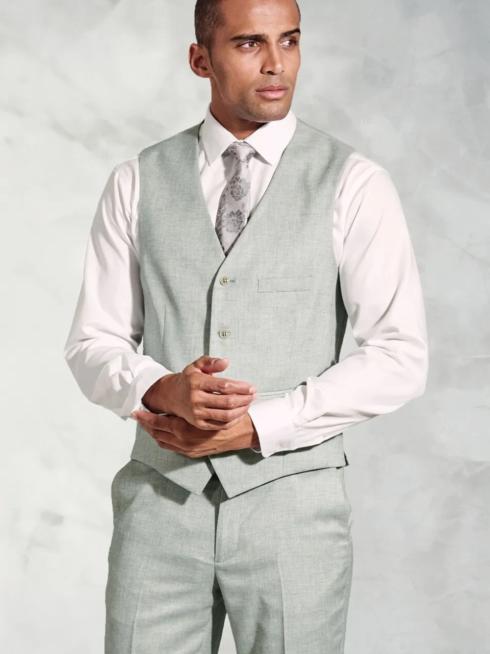 Brook Taverner Green Textured Occasion Suit Waistcoat
