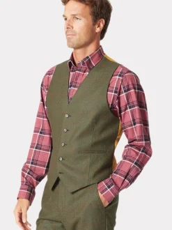 Brook Taverner Green Wool Check Suit Waistcoat