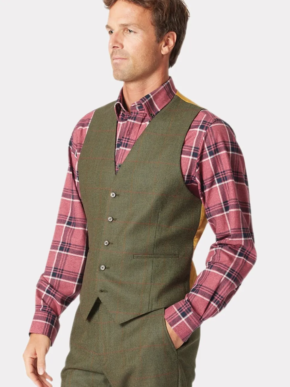Brook Taverner Green Wool Check Suit Waistcoat