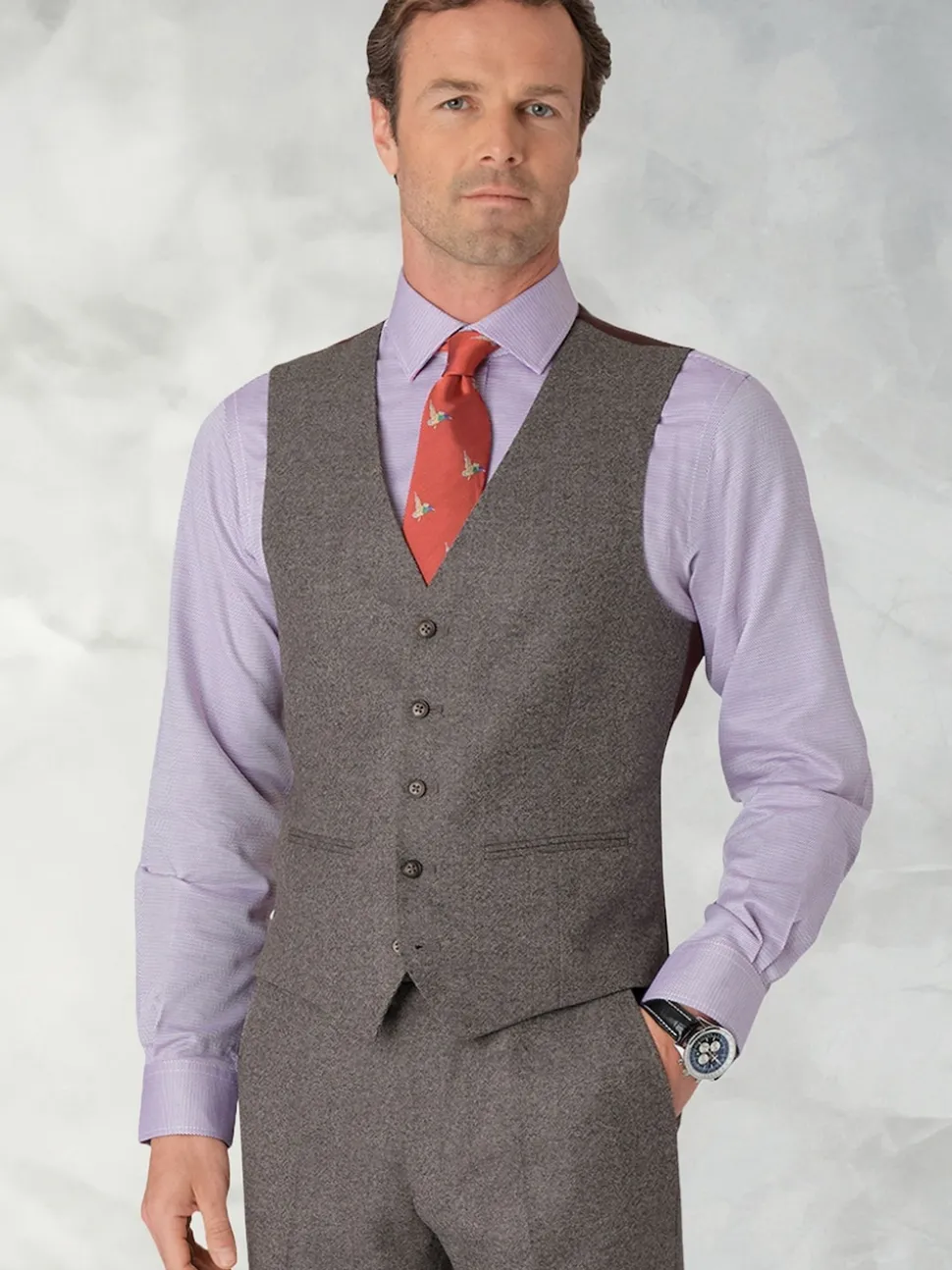 Brook Taverner Grey Donegal Wool Suit Waistcoat