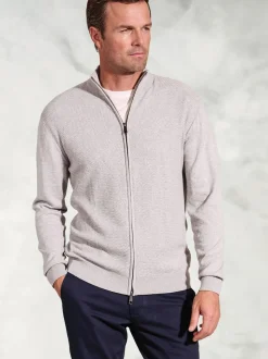 Brook Taverner Grey Ripple Stitch Zip Through 100% Cotton Cardigan
