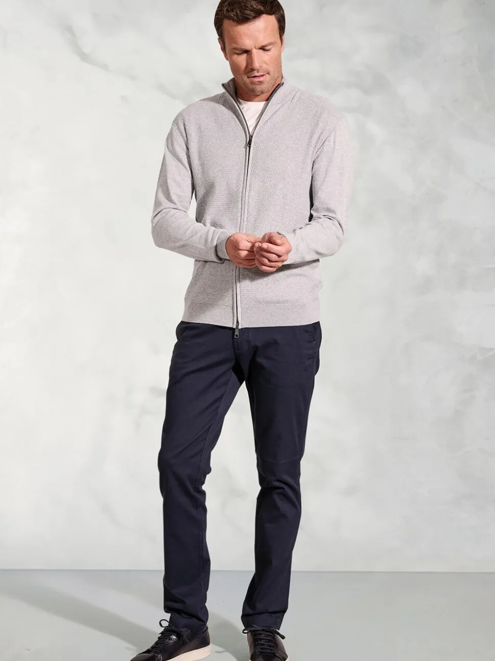 Brook Taverner Grey Ripple Stitch Zip Through 100% Cotton Cardigan