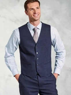 Brook Taverner Navy Linen Blend Mixer Suit Waistcoat