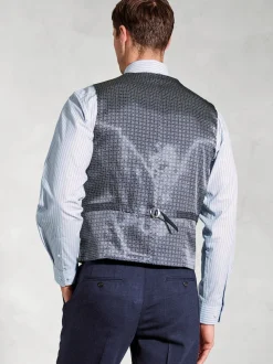 Brook Taverner Navy Linen Blend Mixer Suit Waistcoat