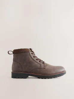 Brown Borg Lined Cord Trim Boots