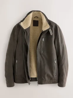 Brown Borg Lined Faux Leather Jacket