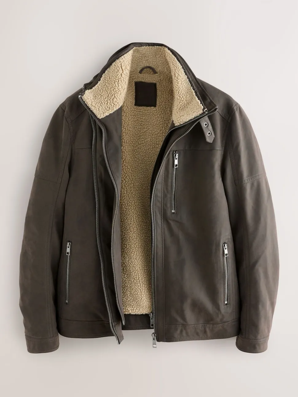 Brown Borg Lined Faux Leather Jacket