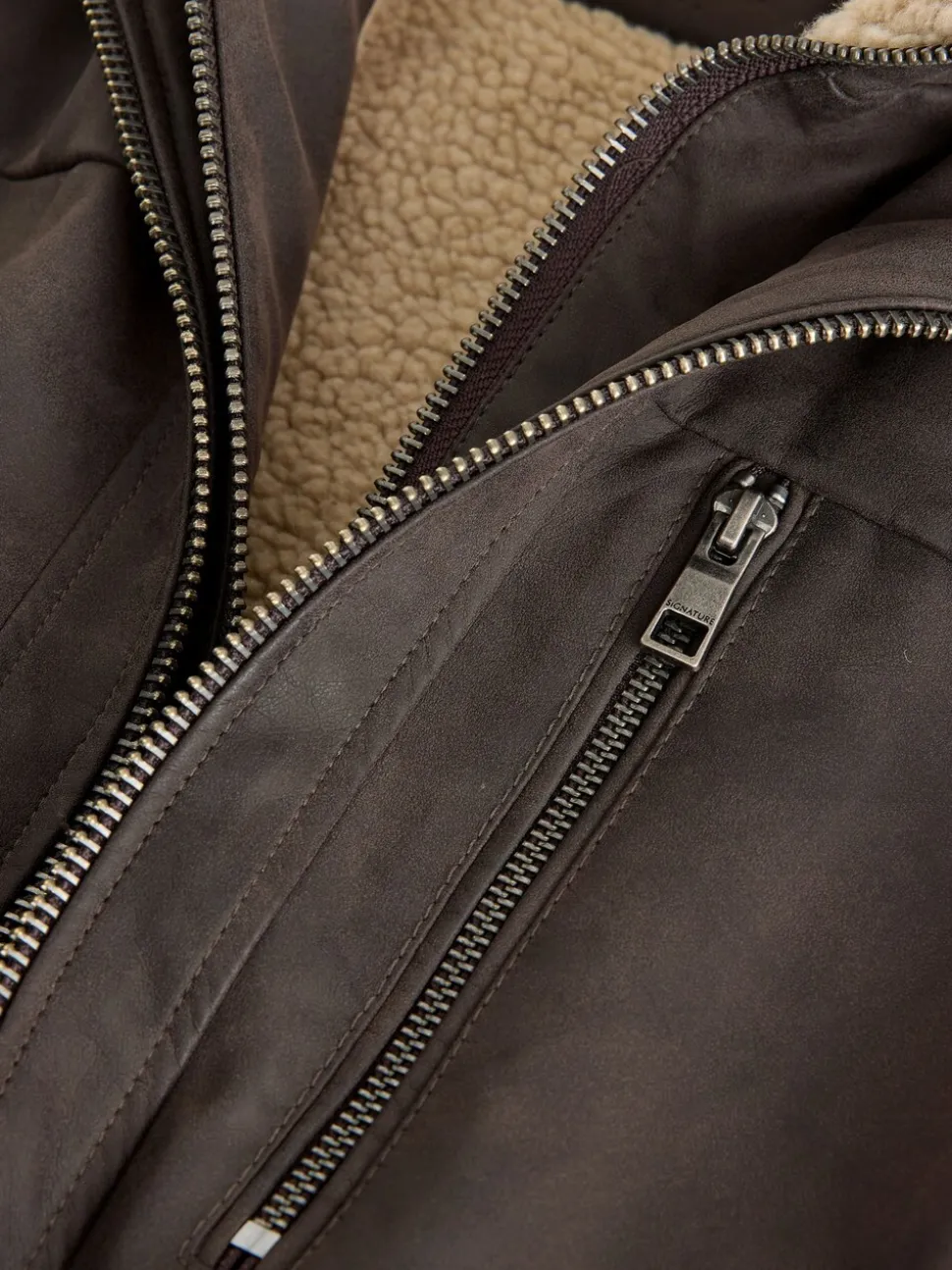 Brown Borg Lined Faux Leather Jacket