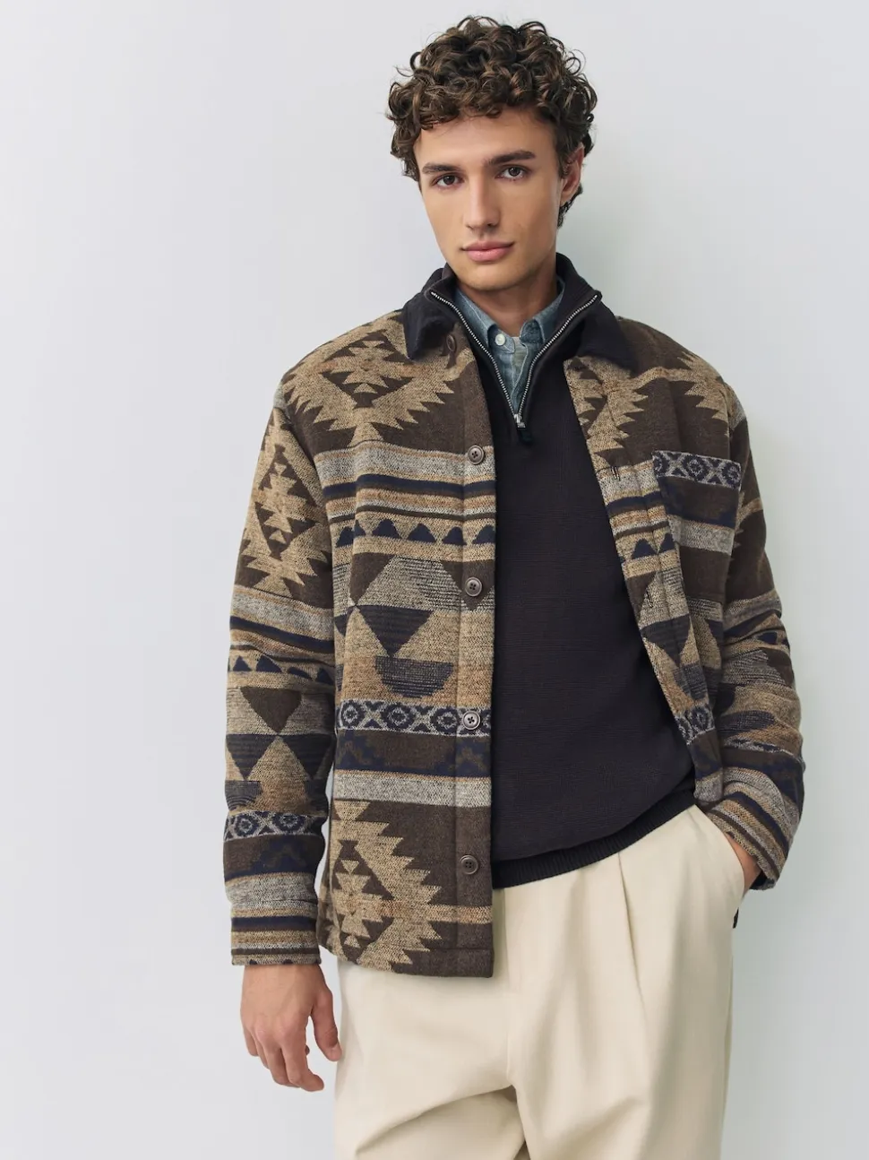 Brown Borg Lined Navajo Style Shacket