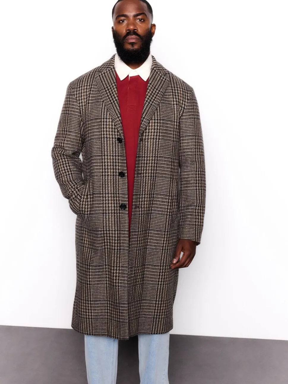 Brown Check Epsom Overcoat With Wool