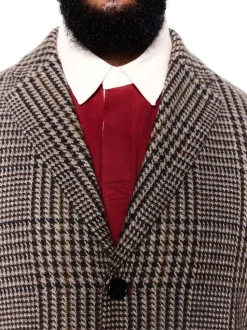 Brown Check Epsom Overcoat With Wool