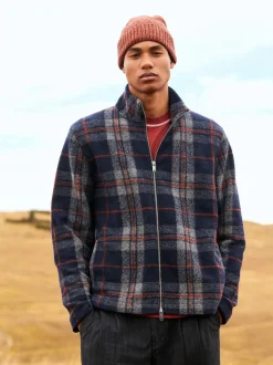 Brown Check Full Zip Funnel Neck Fleece