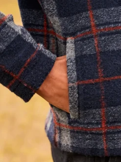 Brown Check Full Zip Funnel Neck Fleece