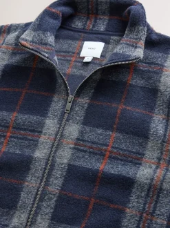 Brown Check Full Zip Funnel Neck Fleece