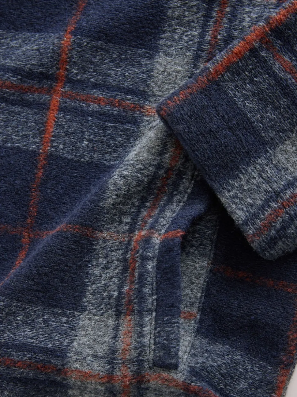 Brown Check Full Zip Funnel Neck Fleece