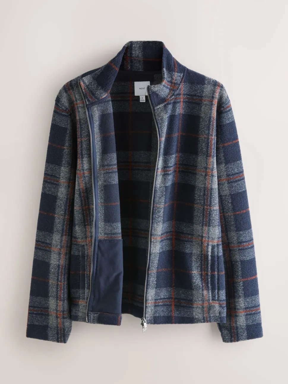 Brown Check Full Zip Funnel Neck Fleece