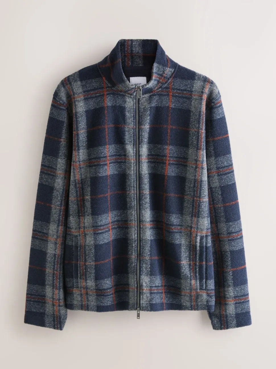 Brown Check Full Zip Funnel Neck Fleece