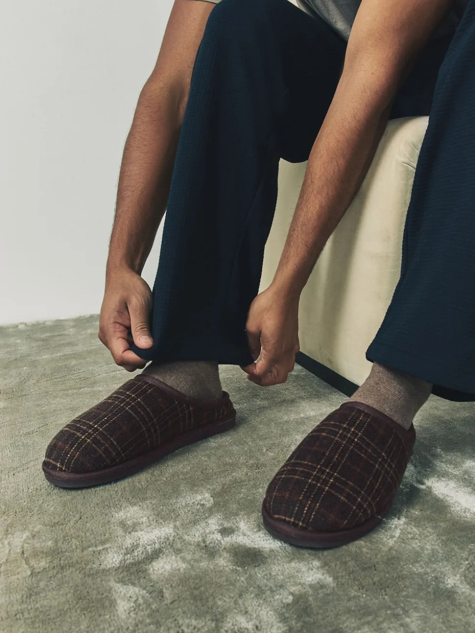 Brown Check Mule Slippers