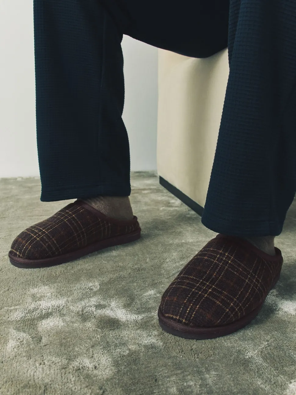 Brown Check Mule Slippers