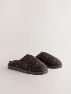 Brown Check Mule Slippers