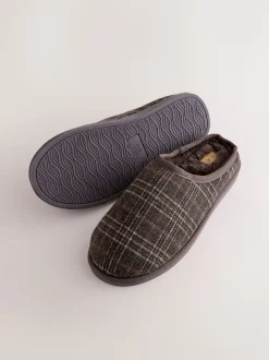 Brown Check Mule Slippers