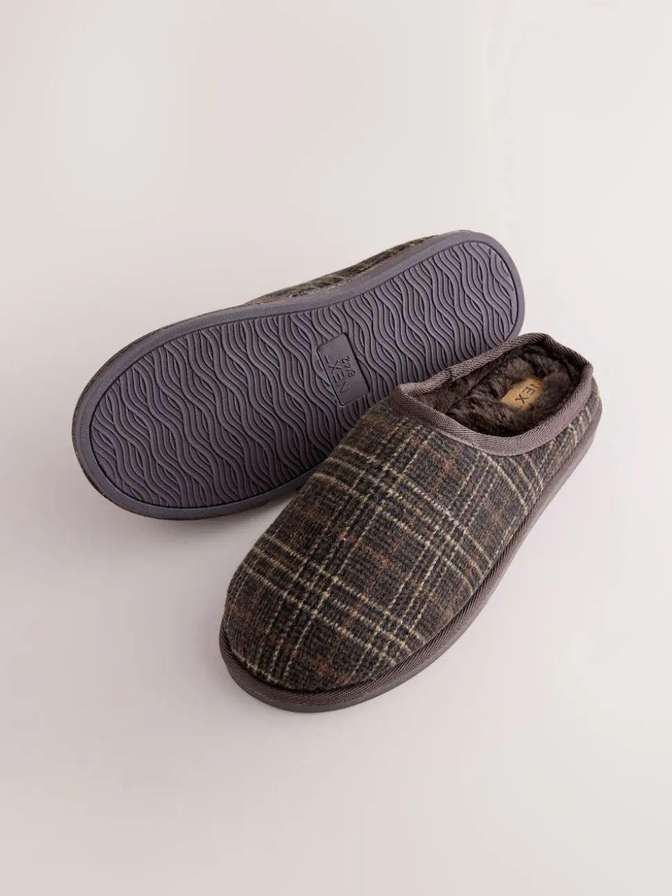 Brown Check Mule Slippers