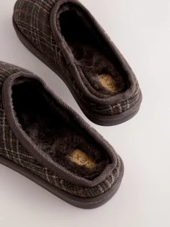 Brown Check Mule Slippers