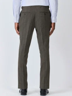 Brown Check Slim Fit Smart Trousers With Internal Side Elastic Waistband