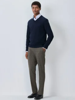 Brown Check Slim Fit Smart Trousers With Internal Side Elastic Waistband