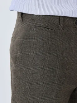 Brown Check Slim Fit Smart Trousers With Internal Side Elastic Waistband