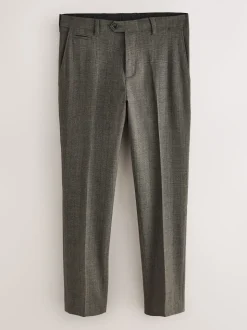 Brown Check Slim Fit Smart Trousers With Internal Side Elastic Waistband