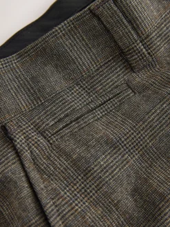 Brown Check Slim Fit Smart Trousers With Internal Side Elastic Waistband