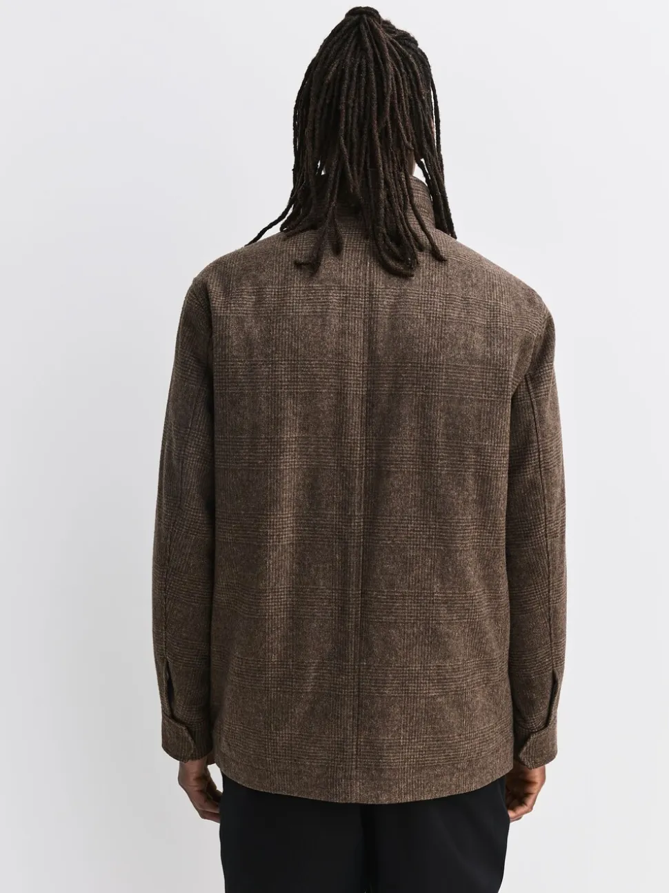 Brown Check Wool Rich Four Pocket Funnel Neck Coat