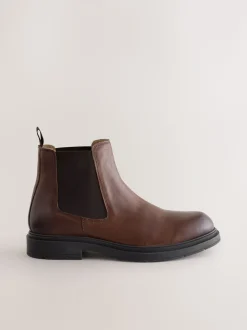 Brown Chunky Leather Chelsea Boots