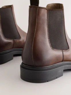 Brown Chunky Leather Chelsea Boots
