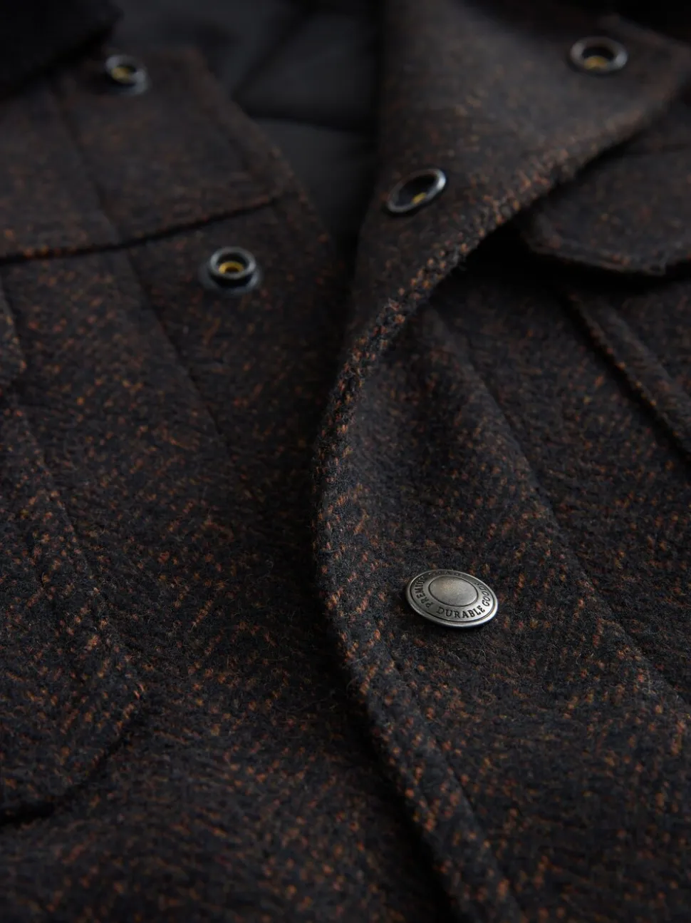 Brown Cord Collar Herringbone Wool Blend Trucker Jacket