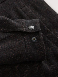 Brown Cord Collar Herringbone Wool Blend Trucker Jacket