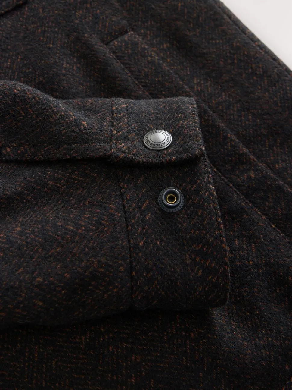 Brown Cord Collar Herringbone Wool Blend Trucker Jacket