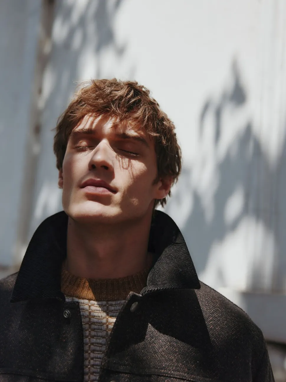Brown Cord Collar Herringbone Wool Blend Trucker Jacket