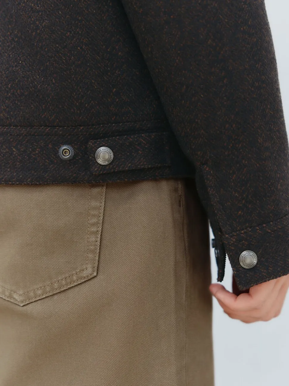 Brown Cord Collar Herringbone Wool Blend Trucker Jacket