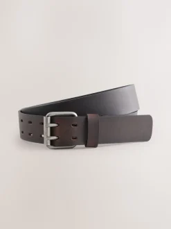 Brown Double Prong Casual Leather Belt