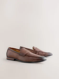 Brown Embossed Leather Loafers