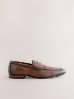 Brown Embossed Leather Loafers