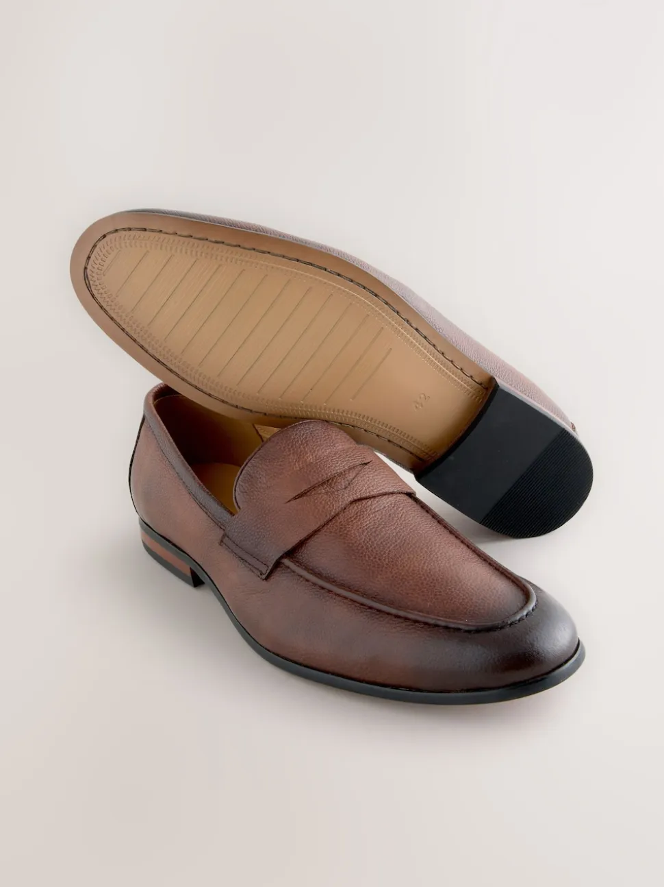 Brown Embossed Leather Loafers