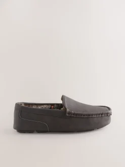 Brown Faux Fur Lined Moccasin Slippers