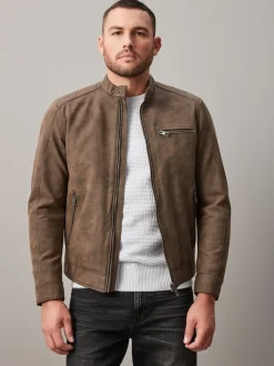 Brown Faux Leather Biker Jacket