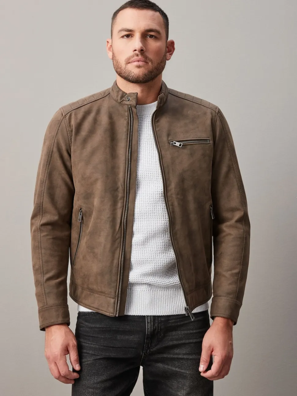 Brown Faux Leather Biker Jacket