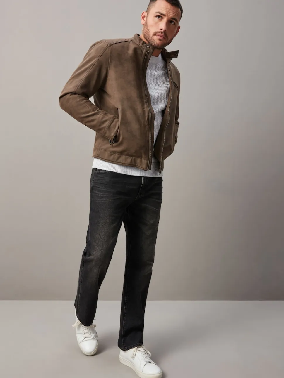 Brown Faux Leather Biker Jacket