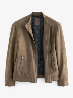 Brown Faux Leather Biker Jacket
